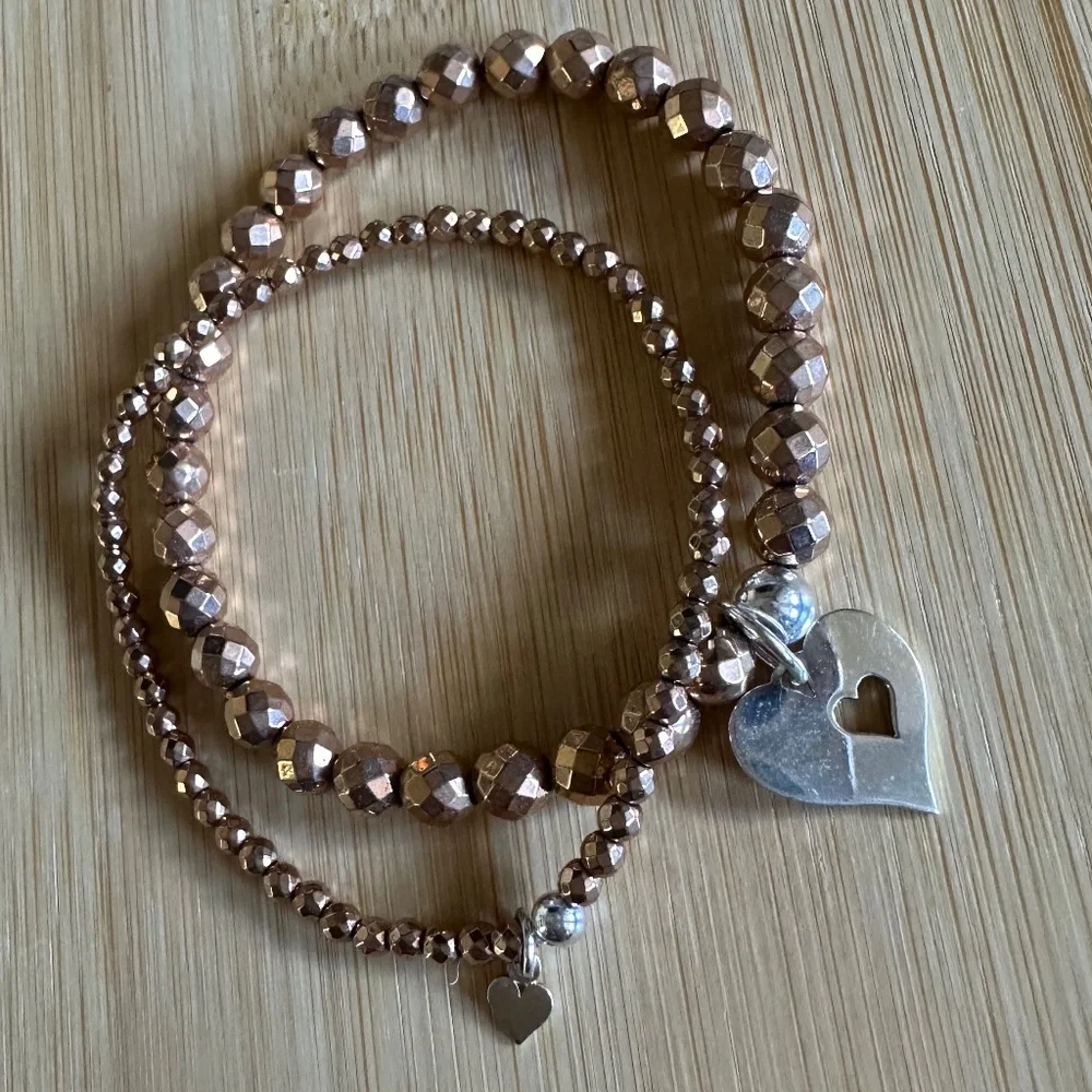 Mother & Daughter / Best Friends Bracelet Set - Rose Gold Hematite w/ SS Charms